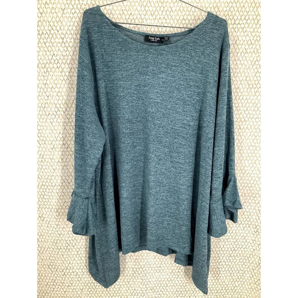 Arna York Collection Top Women 30/32 Bell‎ Sleeve Jade Tunic Knit NEW